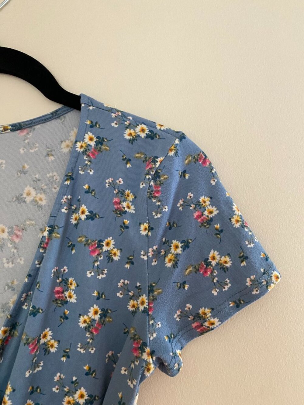 Blue Floral Wrap Top